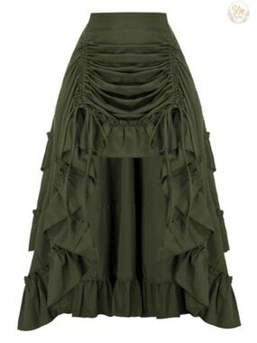 Women Renaissance Pirate Skirt High-Low Maxi 2-Way Wear Ruffle